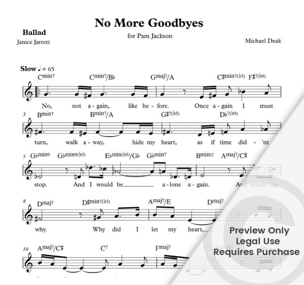 "No More Goodbyes" for Pam Jackson - Michael Deak / Janice Jarrett