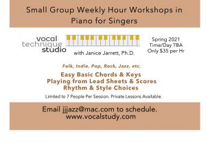 Small Group Weekly Hour Workshops in Piano for Singers